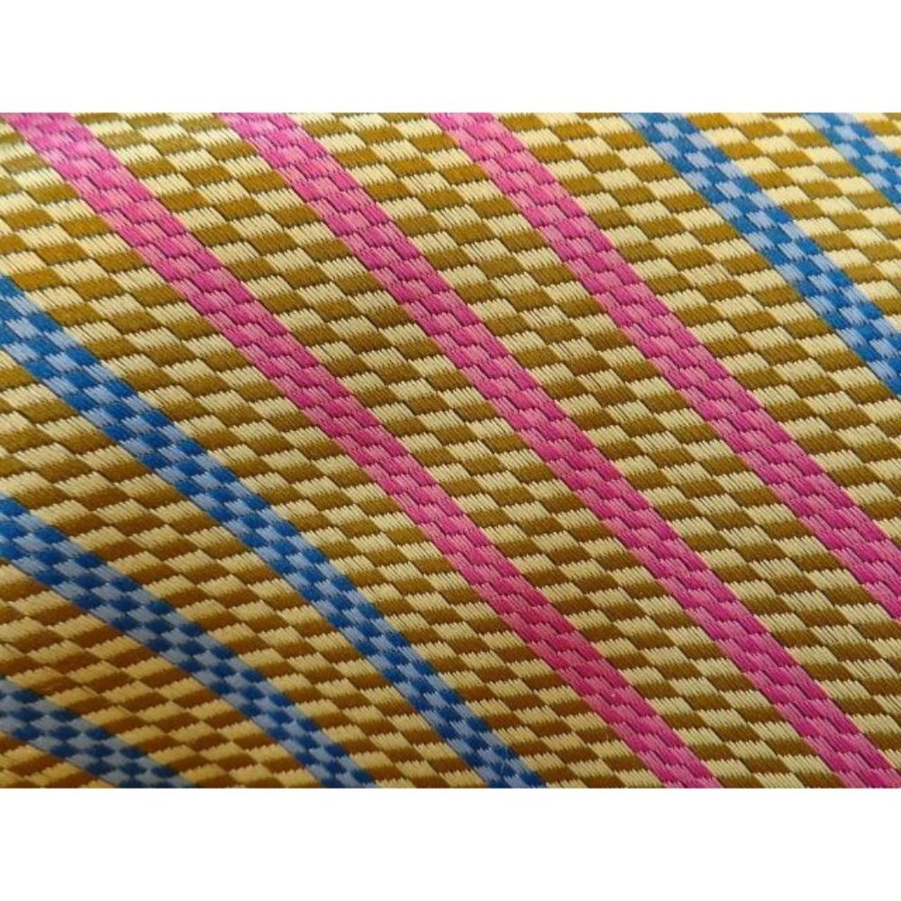 VINTAGE 1970s TAYLOR ~ MENS DRESS SHIRT SUIT TIE ~ BLUE PINK MUSTARD STRIPE